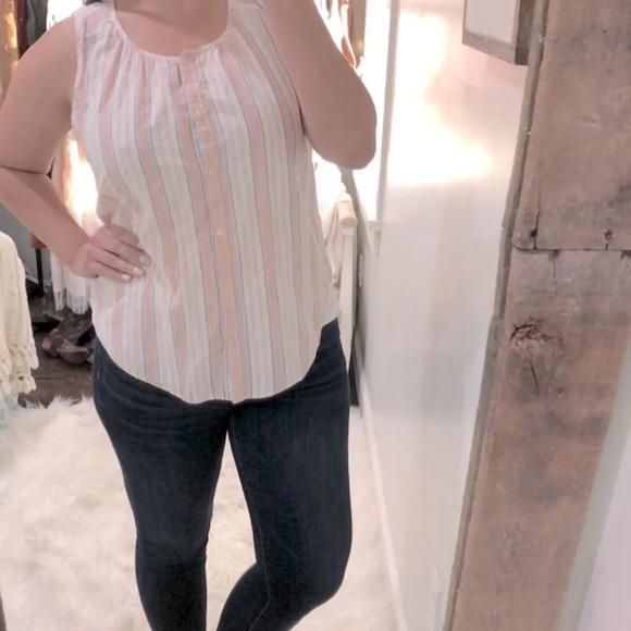 Lucky brand large striped button down cotton top - Picture 1 of 7